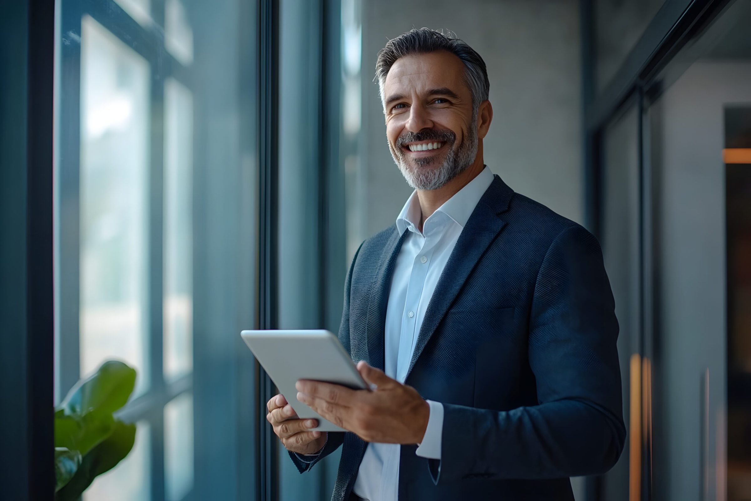 Business executive using a digital tablet to manage IT systems