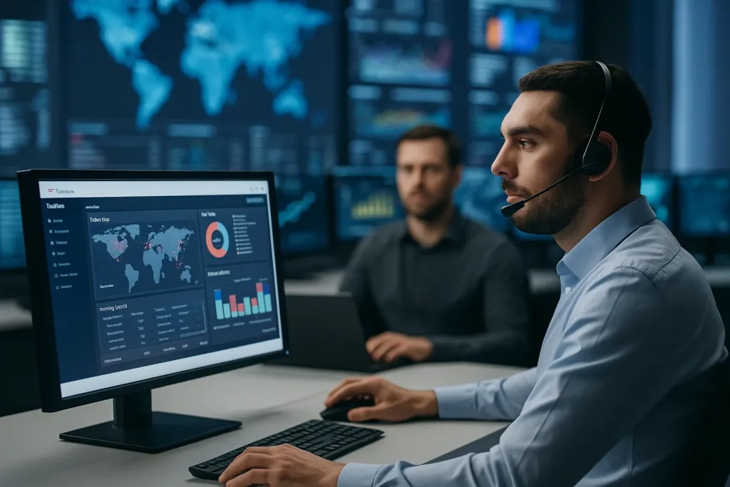 Cybersecurity professionals monitoring systems at BALANCED+ security operations centre