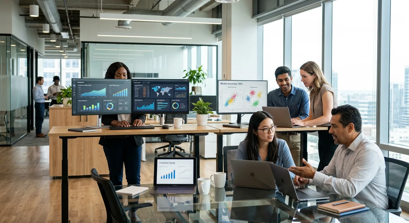 AI and machine learning team in modern enterprise office environment