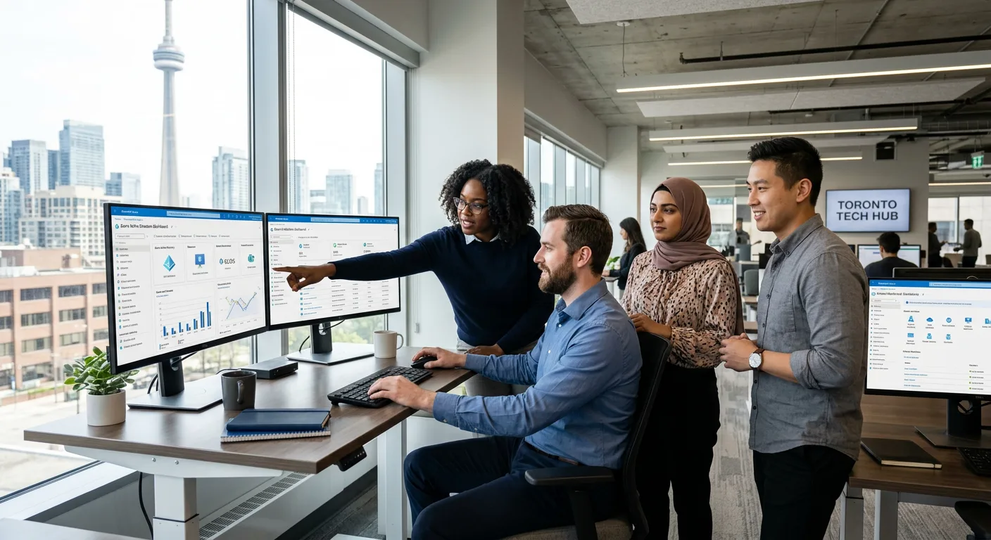 IT team managing Azure and Microsoft 365 cloud environment in modern office