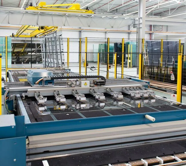 Automated insulating glass processing line in a fenestration manufacturing plant