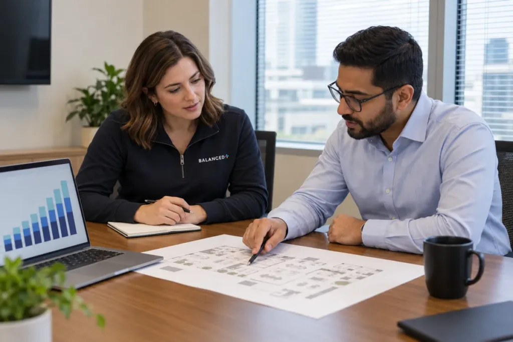 BALANCED+ advisor planning IT for a client's growth with their operations director.