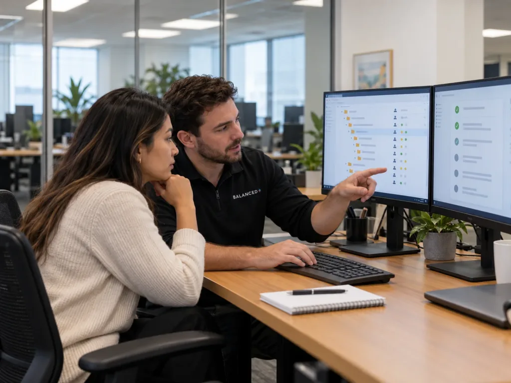 BALANCED+ consultant reviews file permissions and sharing risks before a Copilot rollout