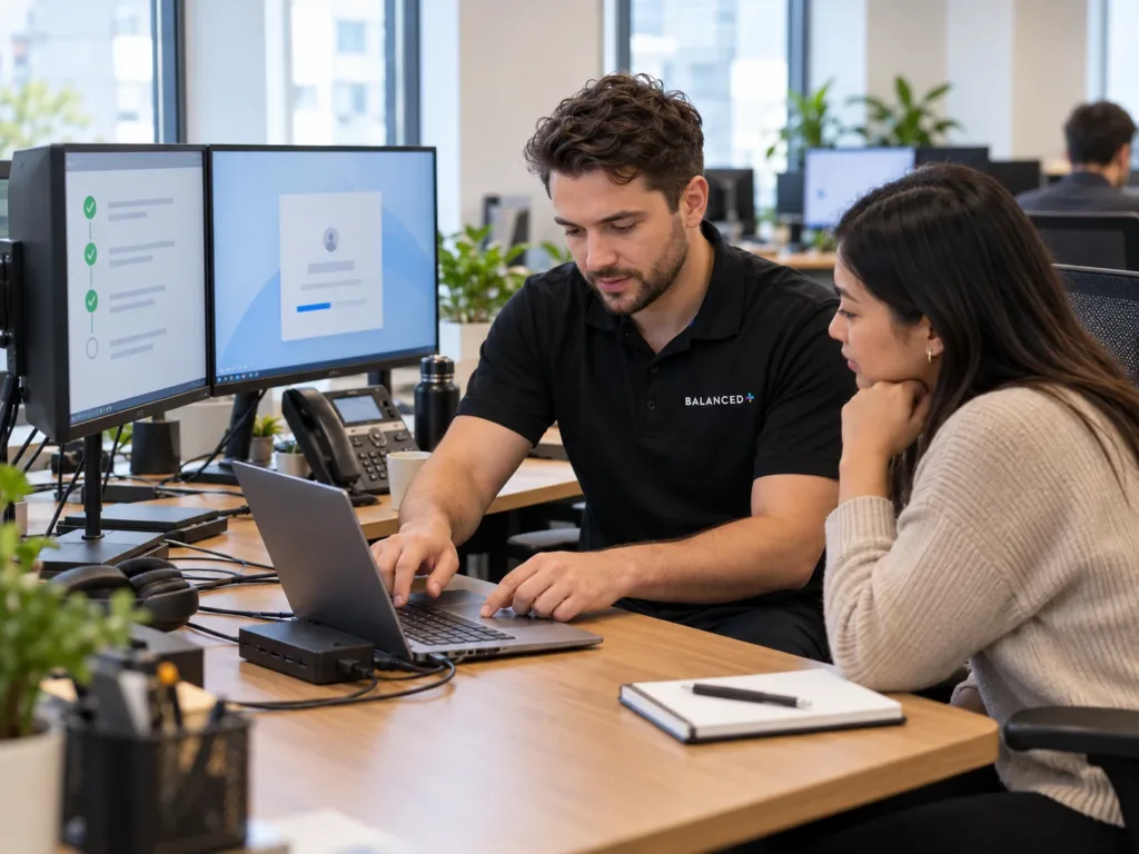 BALANCED+ service desk specialist configures a laptop and accounts for a new employee