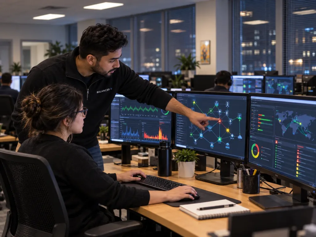 BALANCED+ specialists monitor network health and investigate an alert from the Mississauga office