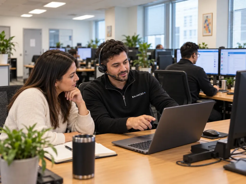 BALANCED+ helpdesk technician assists a business user with a remote support request