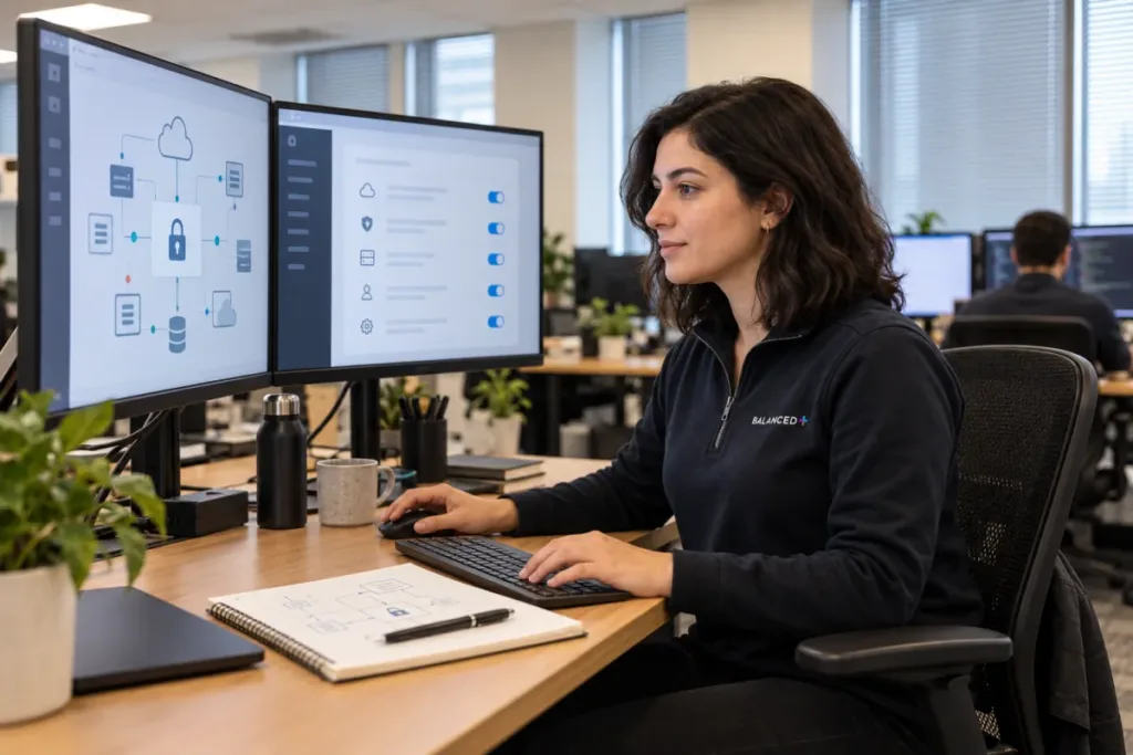 BALANCED+ cloud engineer building a client's secure Azure setup before migration.