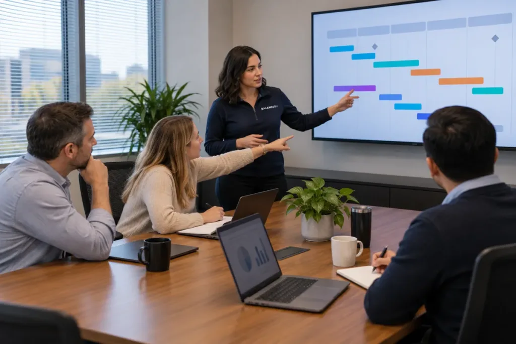 BALANCED+ vCIO presenting a multi-year IT roadmap to a client's leadership team.